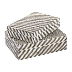 Atlas Eaton Etched Box Set of 2 - Modern White Decorative Storage with Black Stripe Design for Home Décor AC11281-01S