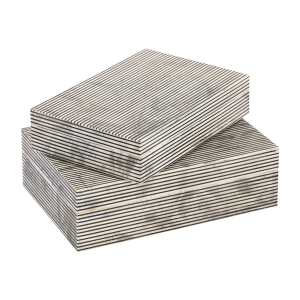 Atlas Eaton Etched Box Set of 2 - Modern White Decorative Storage with Black Stripe Design for Home Décor AC11281-01S