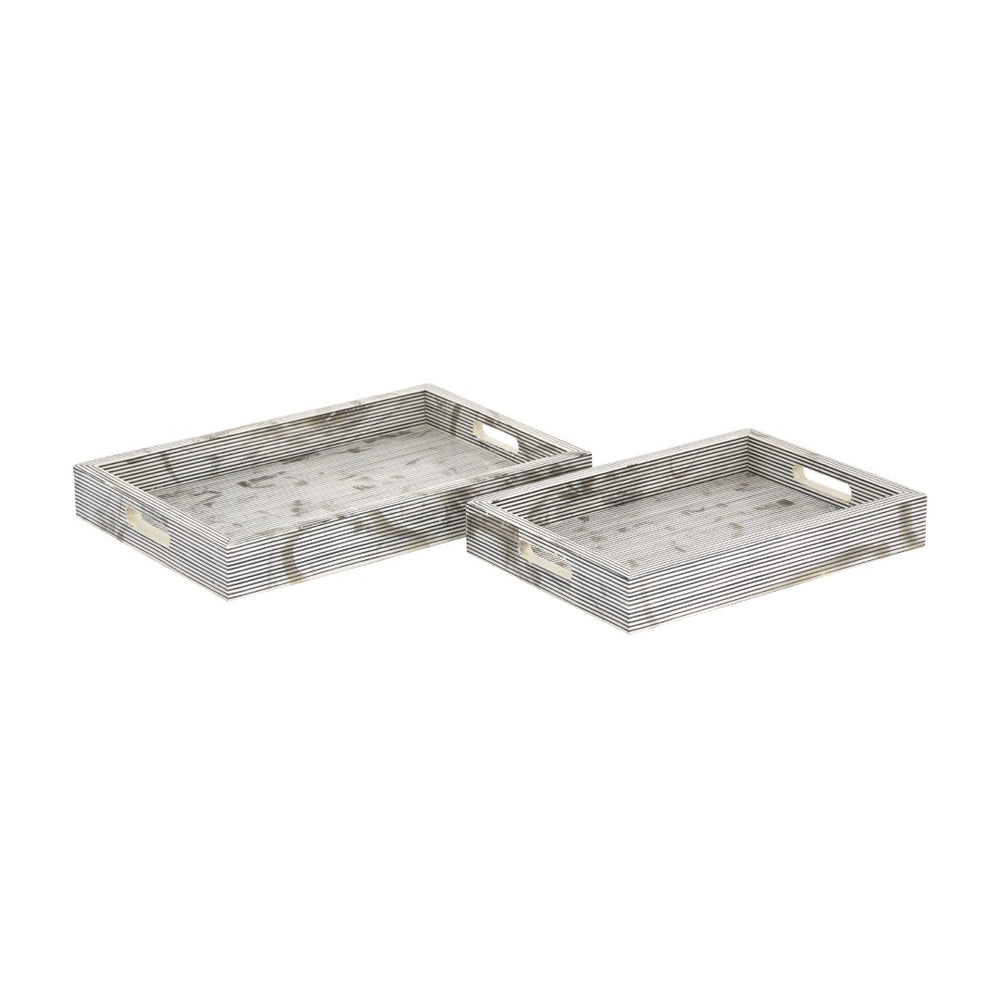 Atlas Eaton Etched Tray Set of 2 - Modern White & Black Striped Trays for Stylish Home Organization & Serving AC11282-01S
