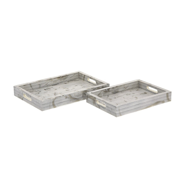 Atlas Eaton Etched Tray Set of 2 - Modern White & Black Striped Trays for Stylish Home Organization & Serving AC11282-01S