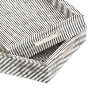 Atlas Eaton Etched Tray Set of 2 - Modern White & Black Striped Trays for Stylish Home Organization & Serving AC11282-01S