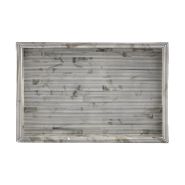Atlas Eaton Etched Tray Set of 2 - Modern White & Black Striped Trays for Stylish Home Organization & Serving AC11282-01S