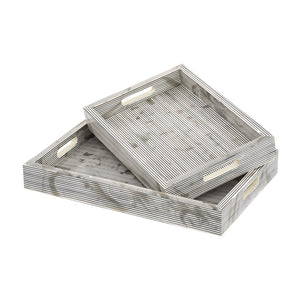 Atlas Eaton Etched Tray Set of 2 - Modern White & Black Striped Trays for Stylish Home Organization & Serving AC11282-01S