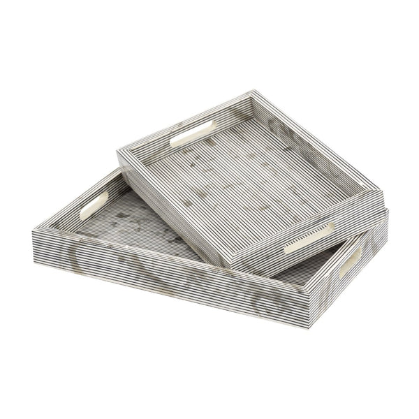 Atlas Eaton Etched Tray Set of 2 - Modern White & Black Striped Trays for Stylish Home Organization & Serving AC11282-01S