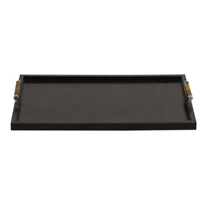 Atlas Ebony Tray - Sleek High-Gloss Serving Tray with Stainless Steel Handles for Modern Tabletop Elegance AC11283-01
