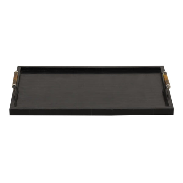 Atlas Ebony Tray - Sleek High-Gloss Serving Tray with Stainless Steel Handles for Modern Tabletop Elegance AC11283-01