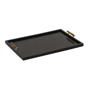 Atlas Ebony Tray - Sleek High-Gloss Serving Tray with Stainless Steel Handles for Modern Tabletop Elegance AC11283-01
