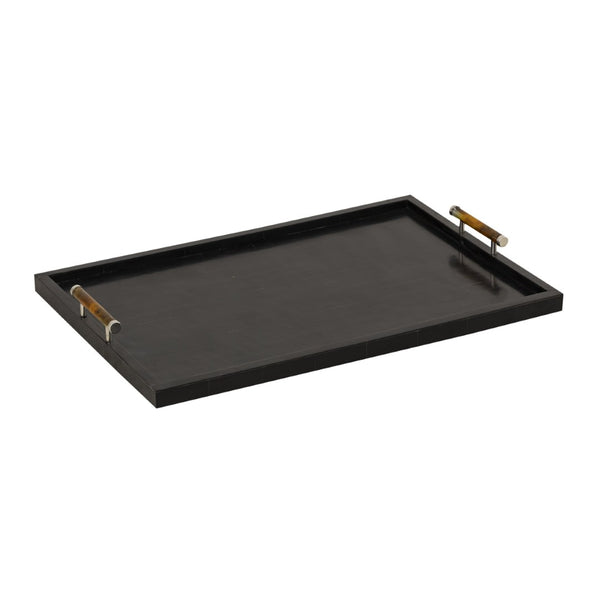 Atlas Ebony Tray - Sleek High-Gloss Serving Tray with Stainless Steel Handles for Modern Tabletop Elegance AC11283-01