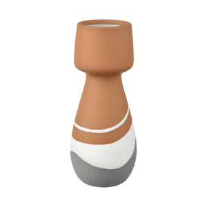 Atlas Eko Vase - Sculptural Terracotta Accent with Hand-Painted Bands for Modern Rustic Decor 10 Inches Small Terracotta AC11286-01