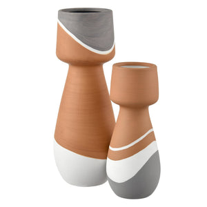 Atlas Eko Vase - Sculptural Terracotta Accent with Hand-Painted Bands for Modern Rustic Decor 10 Inches Small Terracotta AC11286-01