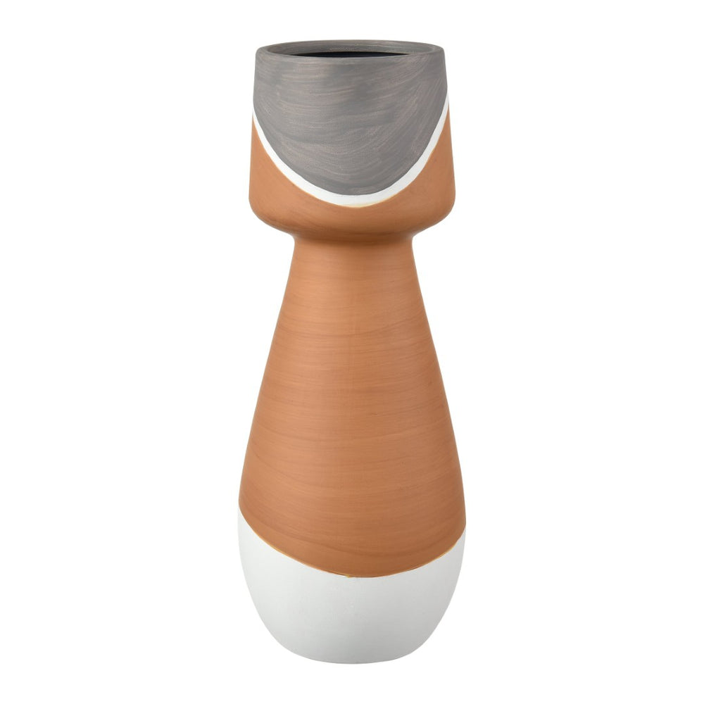 Atlas Eko Vase - Sculptural Terracotta Accent with Hand-Painted Bands for Modern Rustic Decor 10 Inches Large Terracotta AC11286-02
