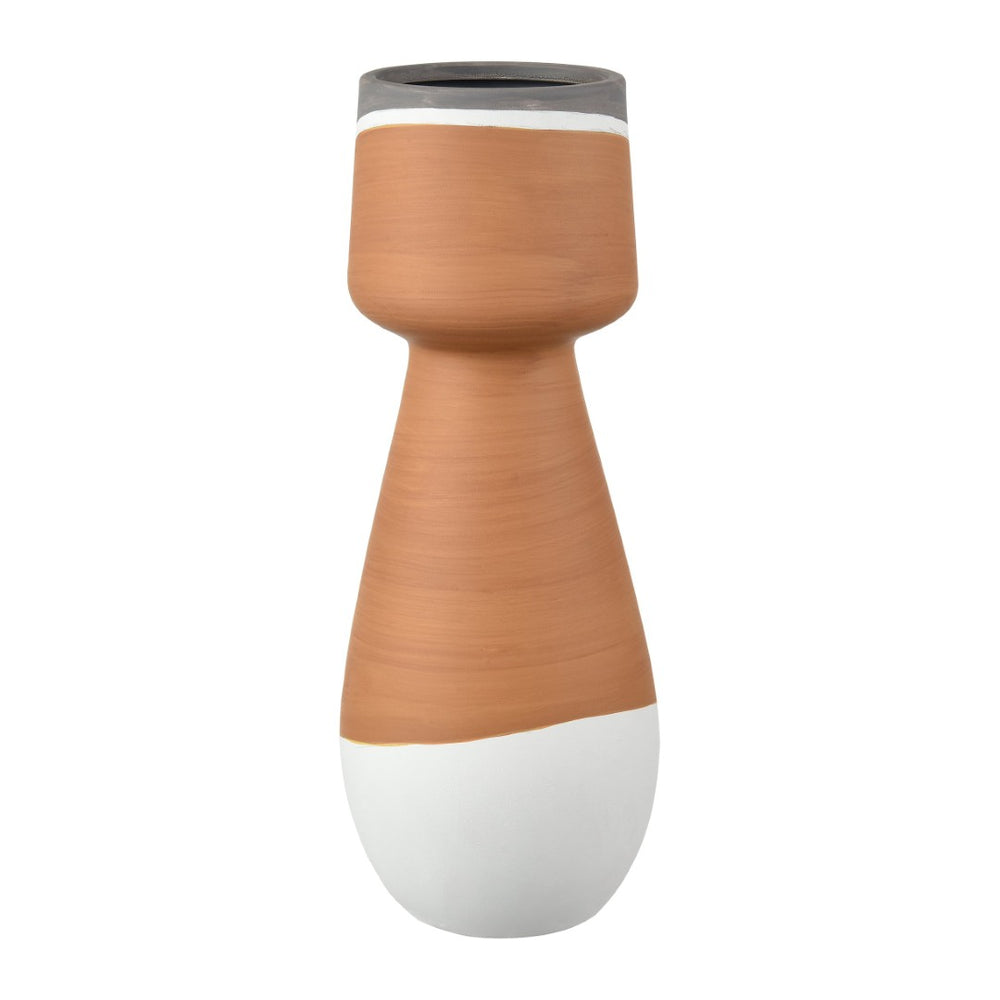 Atlas Eko Vase - Sculptural Terracotta Accent with Hand-Painted Bands for Modern Rustic Decor 10 Inches Large Terracotta AC11286-02