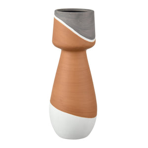 Atlas Eko Vase - Sculptural Terracotta Accent with Hand-Painted Bands for Modern Rustic Decor 10 Inches Large Terracotta AC11286-02