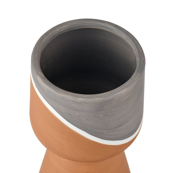 Atlas Eko Vase - Sculptural Terracotta Accent with Hand-Painted Bands for Modern Rustic Decor 10 Inches Large Terracotta AC11286-02
