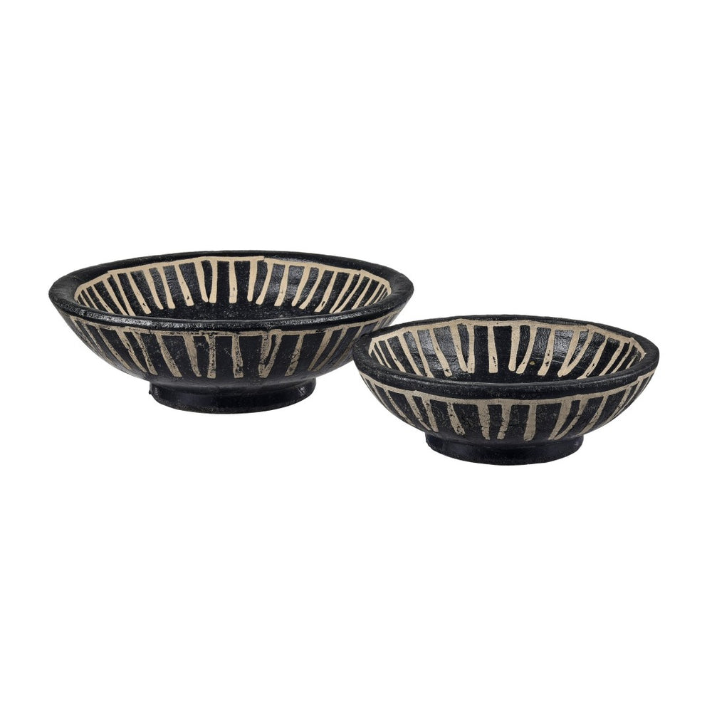 Atlas Eleni Earthenware Plate Set of 2 - Stylish Black Plates with Tribal Etching for Modern Decor AC11287-01S