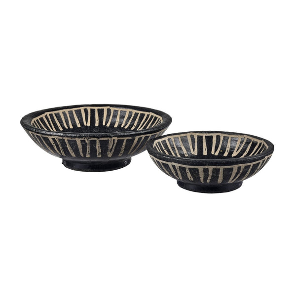 Atlas Eleni Earthenware Plate Set of 2 - Stylish Black Plates with Tribal Etching for Modern Decor AC11287-01S