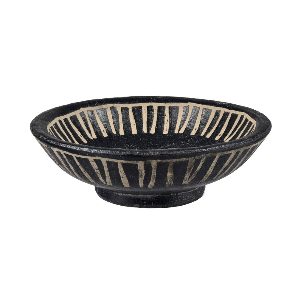 Atlas Eleni Earthenware Plate Set of 2 - Stylish Black Plates with Tribal Etching for Modern Decor AC11287-01S