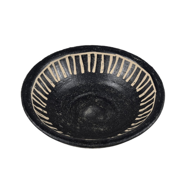 Atlas Eleni Earthenware Plate Set of 2 - Stylish Black Plates with Tribal Etching for Modern Decor AC11287-01S