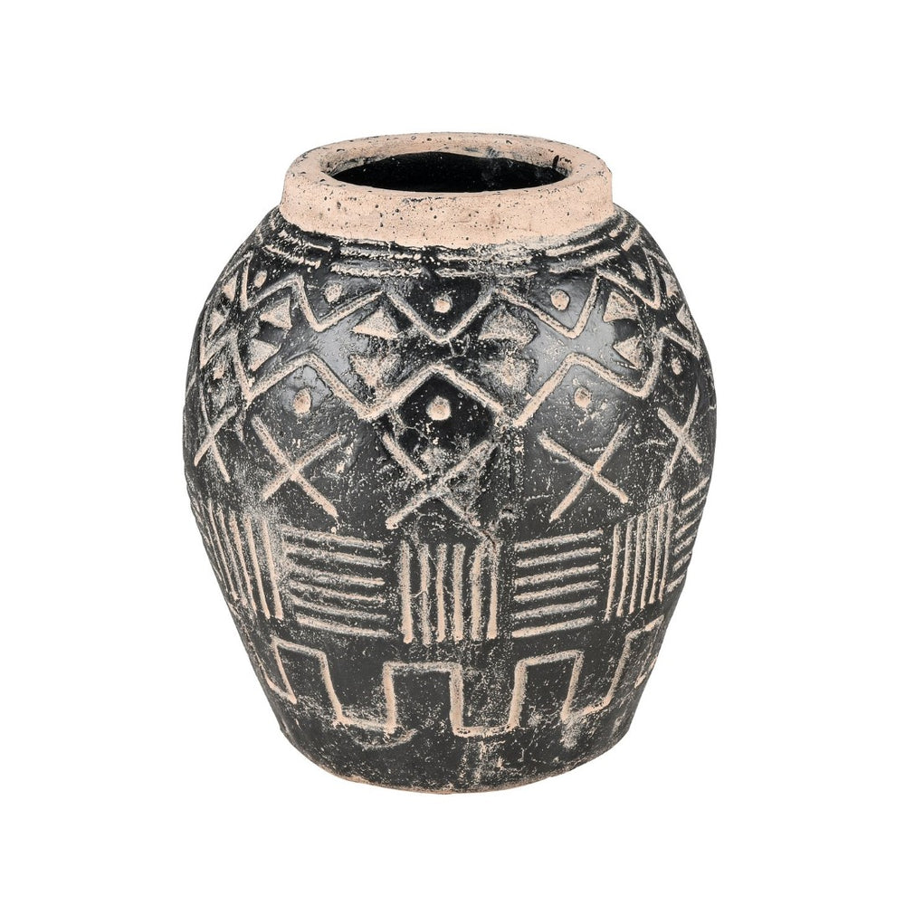 Atlas Eleni Vase - Handcrafted Black Earthenware with Tribal Detail for Modern Home Décor and Style AC11288-01