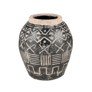 Atlas Eleni Vase - Handcrafted Black Earthenware with Tribal Detail for Modern Home Décor and Style AC11288-01