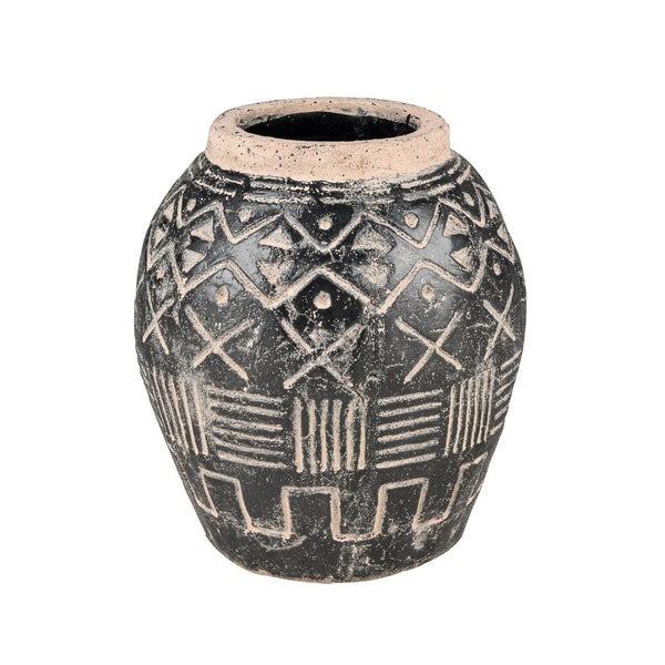 Atlas Eleni Vase - Handcrafted Black Earthenware with Tribal Detail for Modern Home Décor and Style AC11288-01