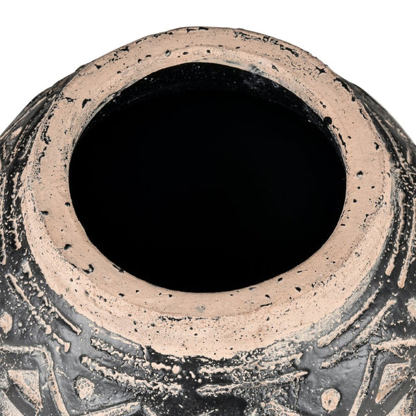 Atlas Eleni Vase - Handcrafted Black Earthenware with Tribal Detail for Modern Home Décor and Style AC11288-01