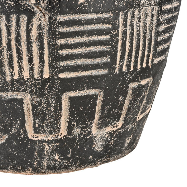 Atlas Eleni Vase - Handcrafted Black Earthenware with Tribal Detail for Modern Home Décor and Style AC11288-01