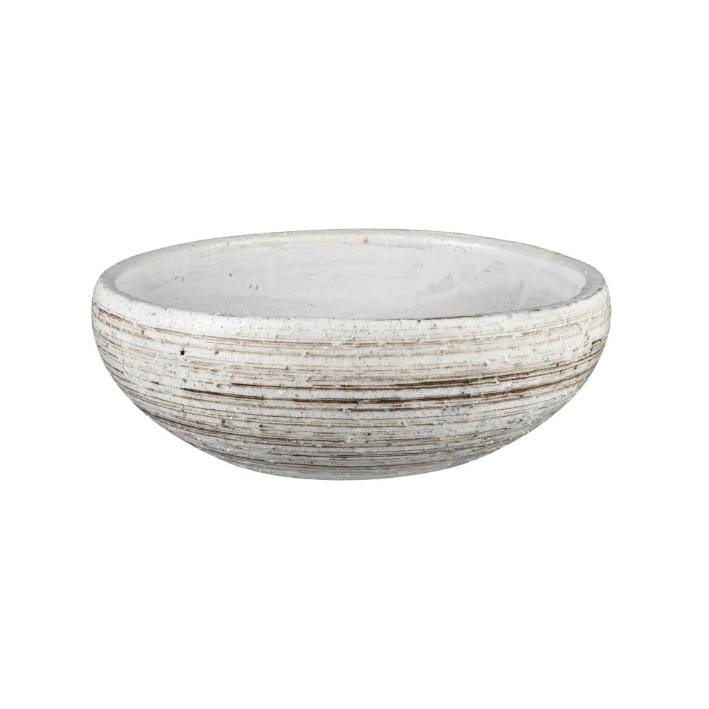 Atlas Ellen Bowl - Elegant Earthenware Decorative Centerpiece with Creamy Gloss & Natural Striped Finish AC11290-01