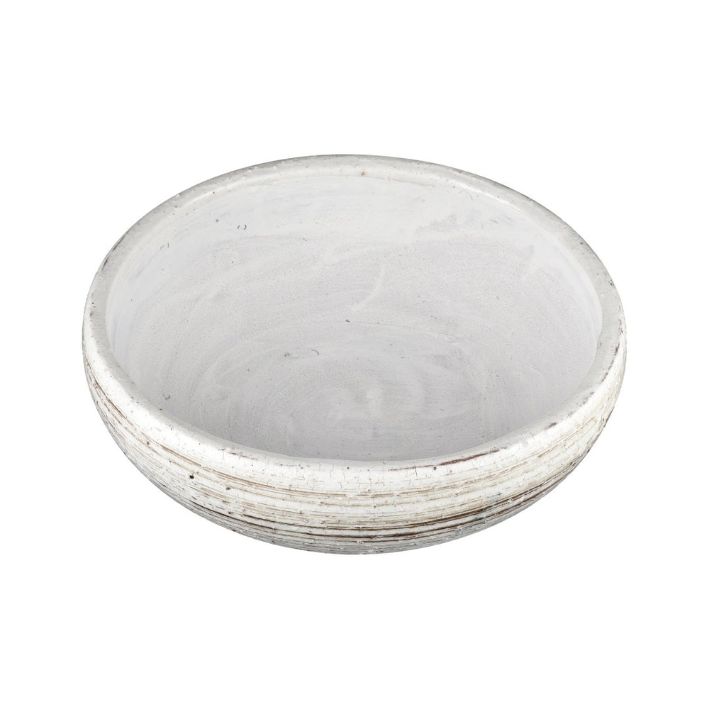 Atlas Ellen Bowl - Elegant Earthenware Decorative Centerpiece with Creamy Gloss & Natural Striped Finish AC11290-01