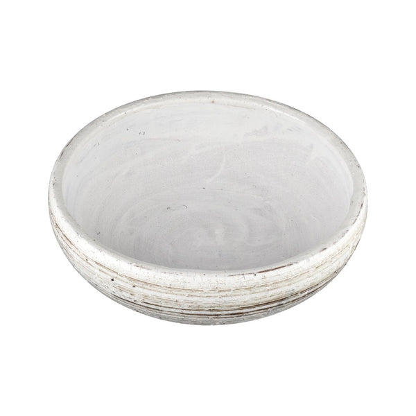 Atlas Ellen Bowl - Elegant Earthenware Decorative Centerpiece with Creamy Gloss & Natural Striped Finish AC11290-01