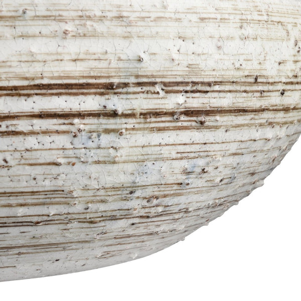 Atlas Ellen Bowl - Elegant Earthenware Decorative Centerpiece with Creamy Gloss & Natural Striped Finish AC11290-01