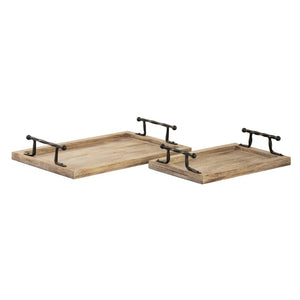 Atlas Ellwood Rectangular Nesting Tray Set of 2 - Rustic Mango Wood with Twisted Iron Handles for All Decor AC11292-01S