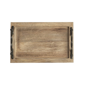 Atlas Ellwood Rectangular Nesting Tray Set of 2 - Rustic Mango Wood with Twisted Iron Handles for All Decor AC11292-01S