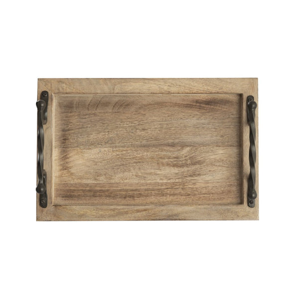 Atlas Ellwood Rectangular Nesting Tray Set of 2 - Rustic Mango Wood with Twisted Iron Handles for All Decor AC11292-01S