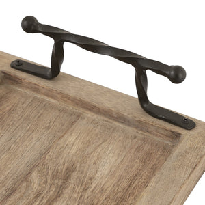 Atlas Ellwood Rectangular Nesting Tray Set of 2 - Rustic Mango Wood with Twisted Iron Handles for All Decor AC11292-01S