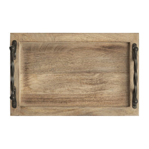 Atlas Ellwood Rectangular Nesting Tray Set of 2 - Rustic Mango Wood with Twisted Iron Handles for All Decor AC11292-01S