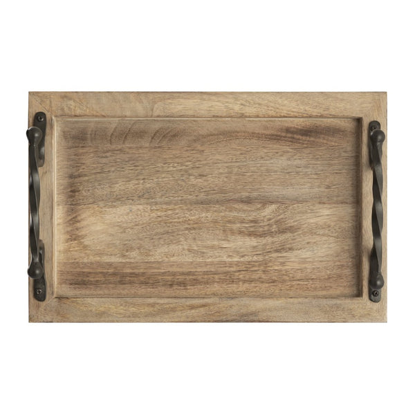Atlas Ellwood Rectangular Nesting Tray Set of 2 - Rustic Mango Wood with Twisted Iron Handles for All Decor AC11292-01S