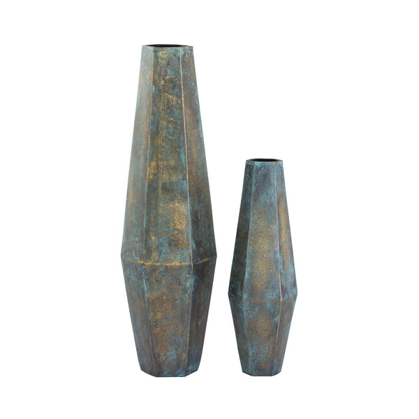 Atlas Erwin Vase Set of 2 - Sculptural Oxidized Brass Decor for Modern Interiors, Unique Patina Finish AC11295-01S