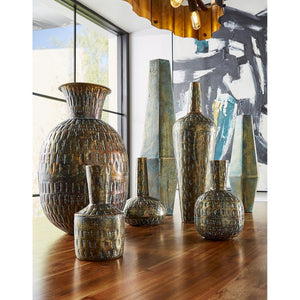 Atlas Erwin Vase Set of 2 - Sculptural Oxidized Brass Decor for Modern Interiors, Unique Patina Finish AC11295-01S