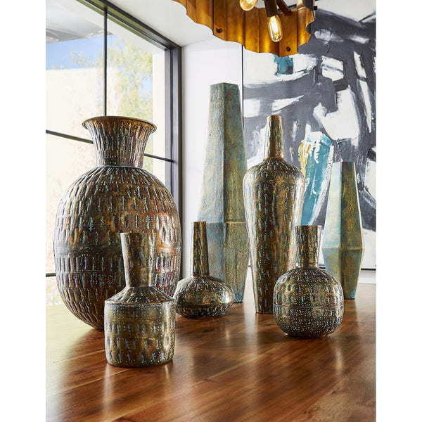 Atlas Erwin Vase Set of 2 - Sculptural Oxidized Brass Decor for Modern Interiors, Unique Patina Finish AC11295-01S