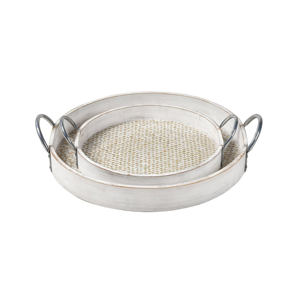 Atlas Fabian Tray Set of 2 - Weathered White Wooden Nesting Trays for Coastal, Rustic Home Decor AC11296-01S