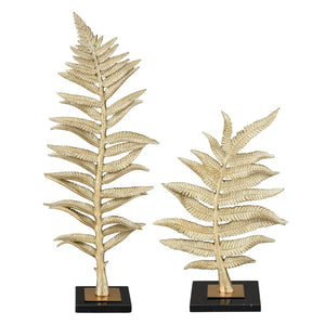 Atlas Fern Sculpture Set of 2 - Elegant Decorative Accents with Gold Brass Finish & Marble Bases for Home Decor AC11310-01S