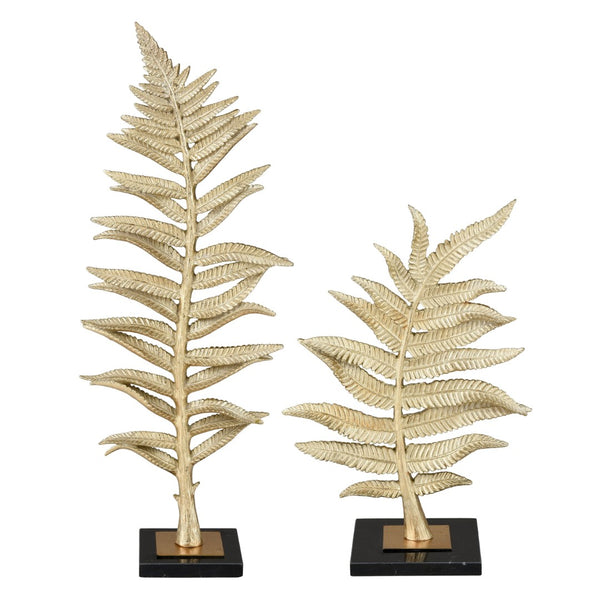 Atlas Fern Sculpture Set of 2 - Elegant Decorative Accents with Gold Brass Finish & Marble Bases for Home Decor AC11310-01S