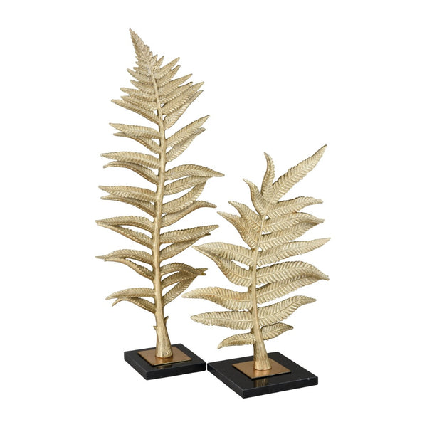 Atlas Fern Sculpture Set of 2 - Elegant Decorative Accents with Gold Brass Finish & Marble Bases for Home Decor AC11310-01S