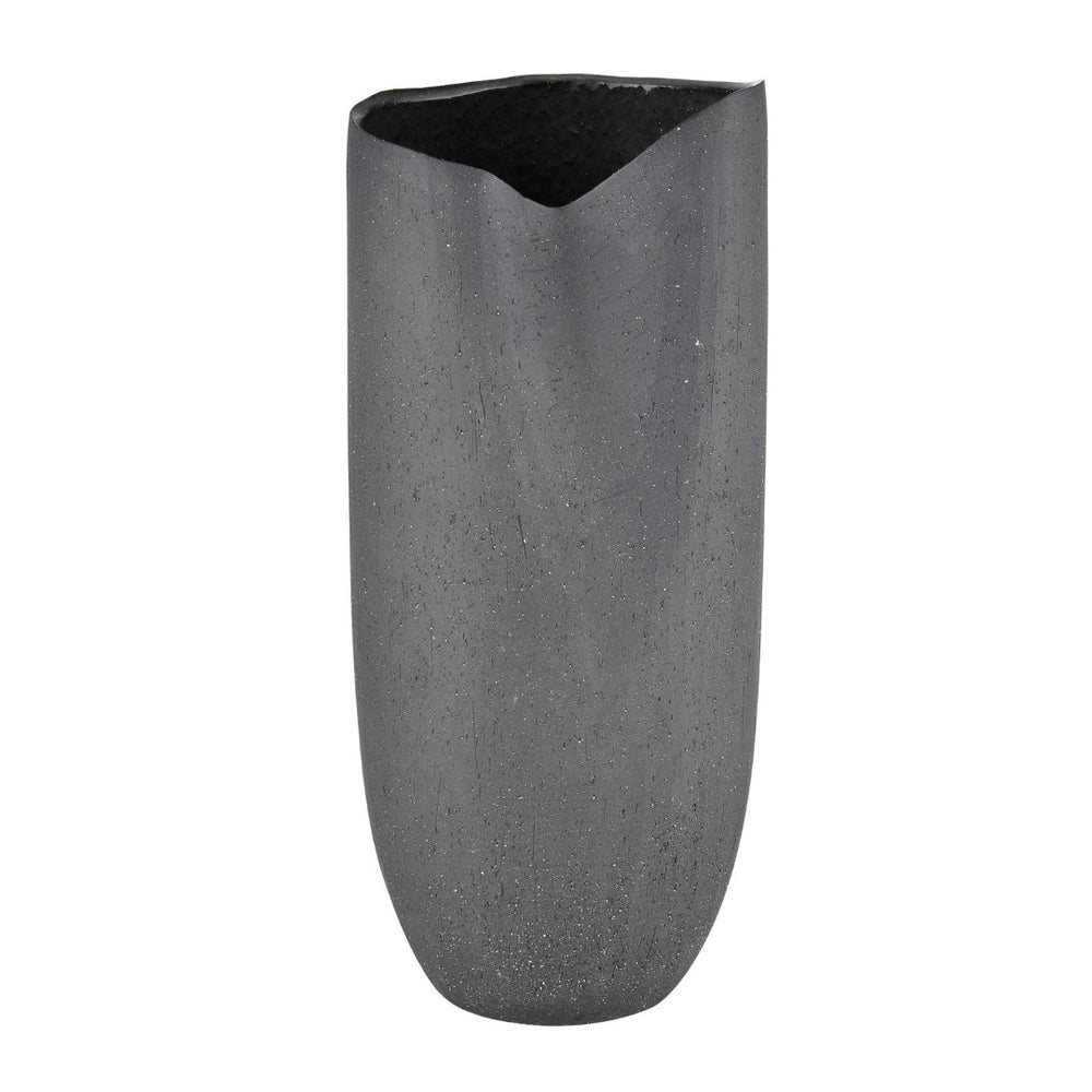 Atlas Ferraro Vase - Contemporary Earthenware with Sculptural Design for Modern Home Decor and Floral Styling Folded Black AC11311-01