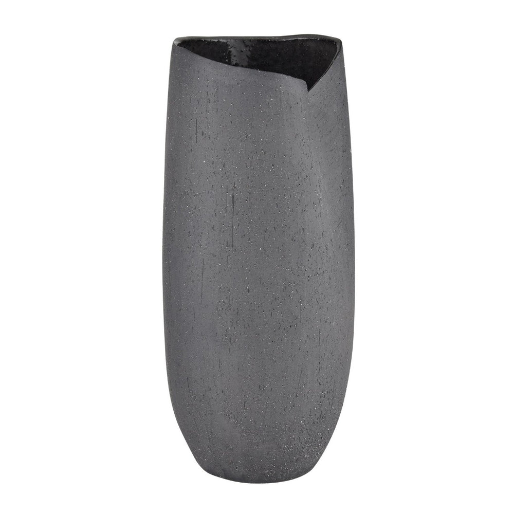 Atlas Ferraro Vase - Contemporary Earthenware with Sculptural Design for Modern Home Decor and Floral Styling Folded Black AC11311-01