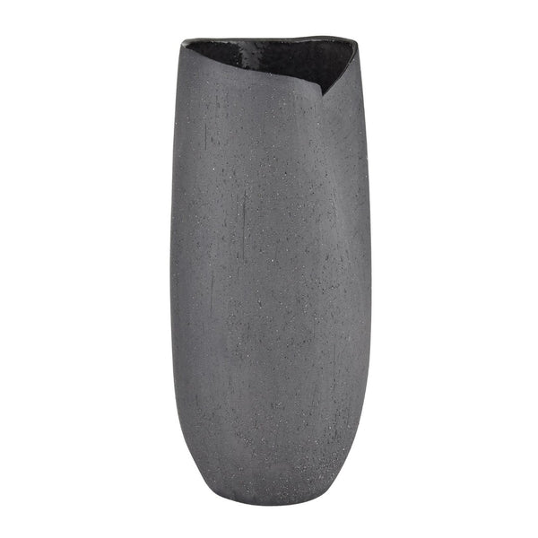Atlas Ferraro Vase - Contemporary Earthenware with Sculptural Design for Modern Home Decor and Floral Styling Folded Black AC11311-01