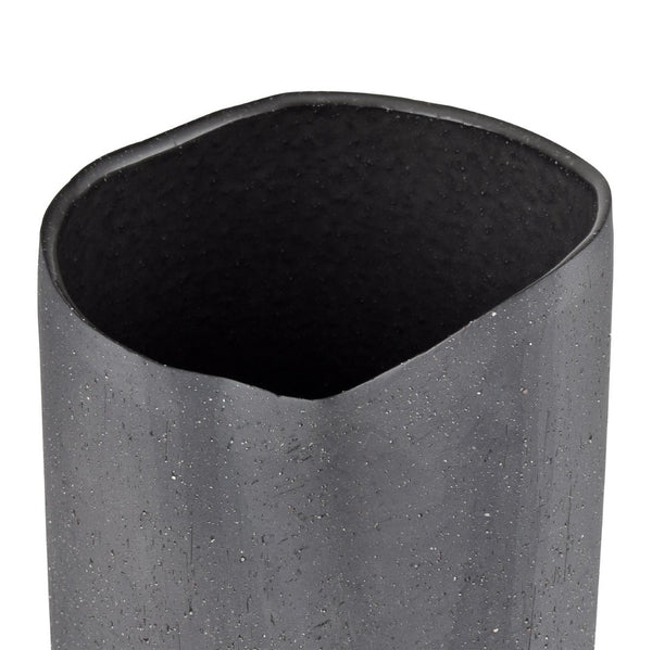 Atlas Ferraro Vase - Contemporary Earthenware with Sculptural Design for Modern Home Decor and Floral Styling Folded Black AC11311-01