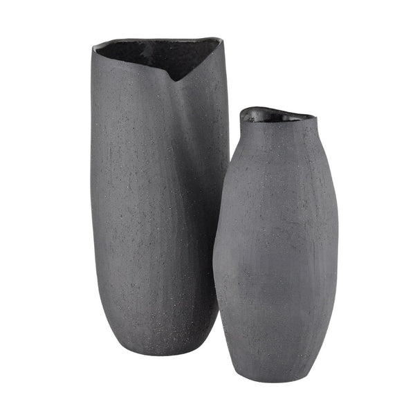 Atlas Ferraro Vase - Contemporary Earthenware with Sculptural Design for Modern Home Decor and Floral Styling Tall Black AC11312-01