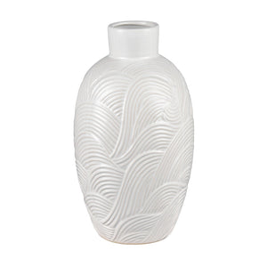 Atlas Flynn Vase - Small Glossy White Earthenware with Textured Waves for Elegant Home Décor and Gifts AC11318-01